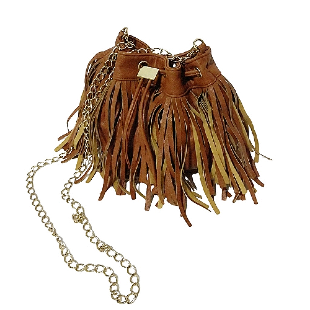 Olivia + Joy faux brown leather fringe crossbody